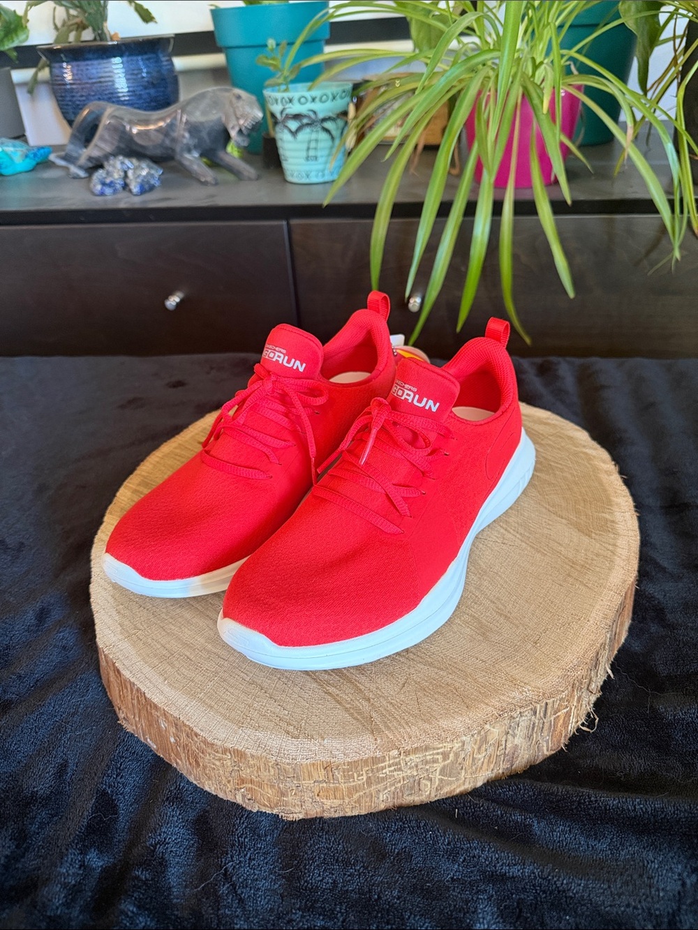Skechers Bright Red Slip-On Knit Athletic Sneakers with White Sole